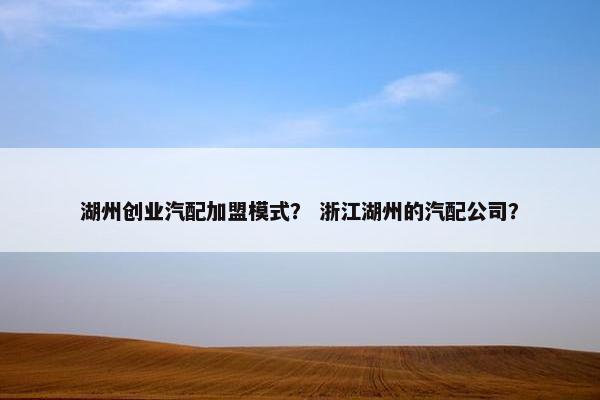 湖州创业汽配加盟模式？ 浙江湖州的汽配公司？